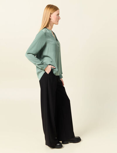 Blouse manches longues satin vert kaki femme