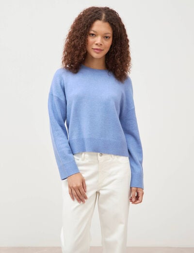 Pull col rond manches longues bleu clair femme