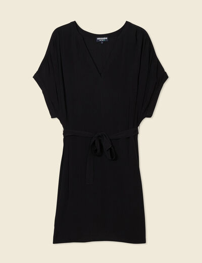 Robe droite fluide ceinturée noir femme