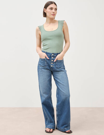 D&eacute;bardeur bretelles larges vert kaki femme