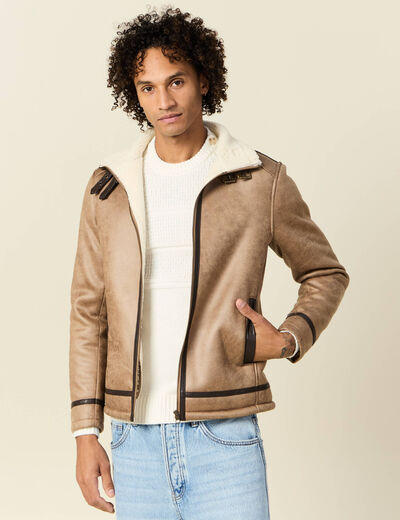 Blouson suédine zippé marron foncé homme