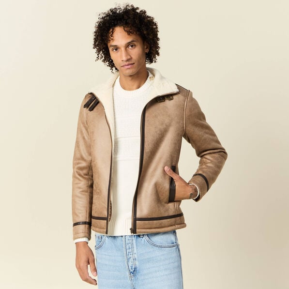 Blouson suédine zippé marron foncé homme