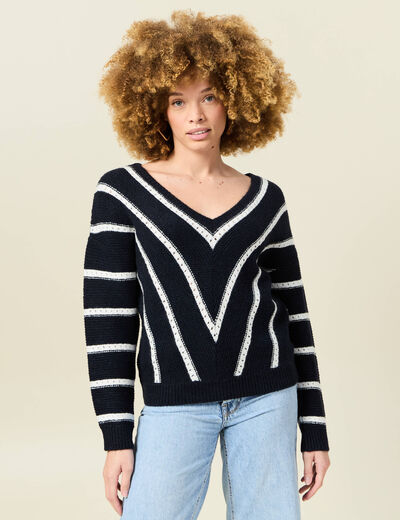 Pull manches longues bleu marine femme