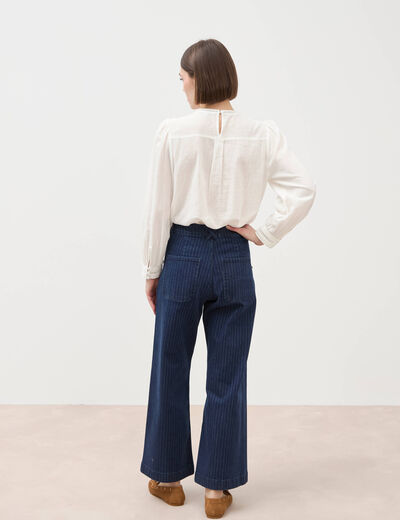 Jeans large cropped taille haute ray&eacute; denim brut femme