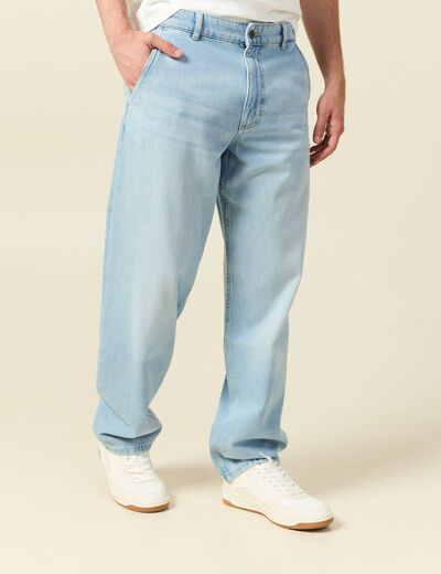 Chino droit longueur 32 en coton denim bleach homme