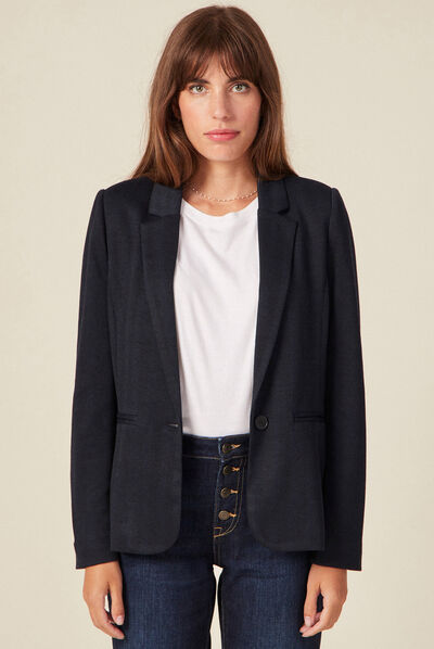 Veste blazer droite bleu marine femme