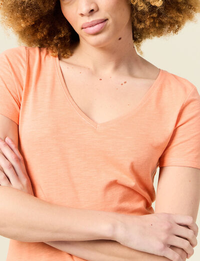 T-shirt manches courtes orange corail femme