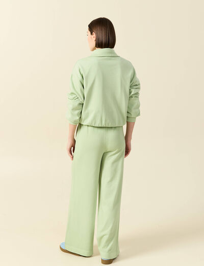 Pantalon large taille haute fluide vert clair femme