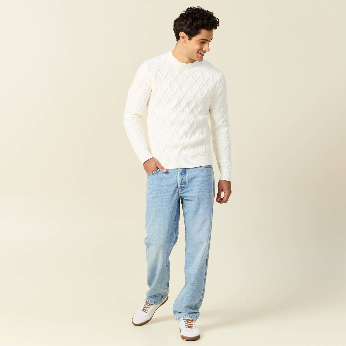 Pull manches longues blanc homme