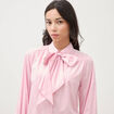 Chemise droite col noeud manches longues rose poudr&eacute;e femme