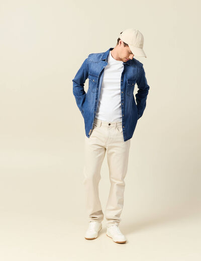 Jeans straight longueur 32 en coton ecru homme