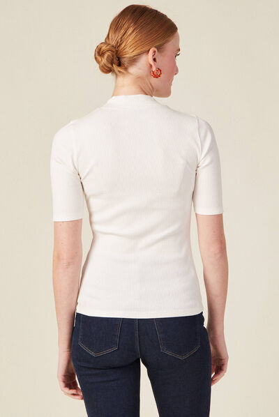 T-shirt manches courtes côtelé ecru femme