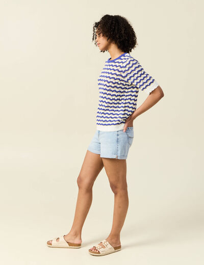 Pull manches courtes bleu electrique femme