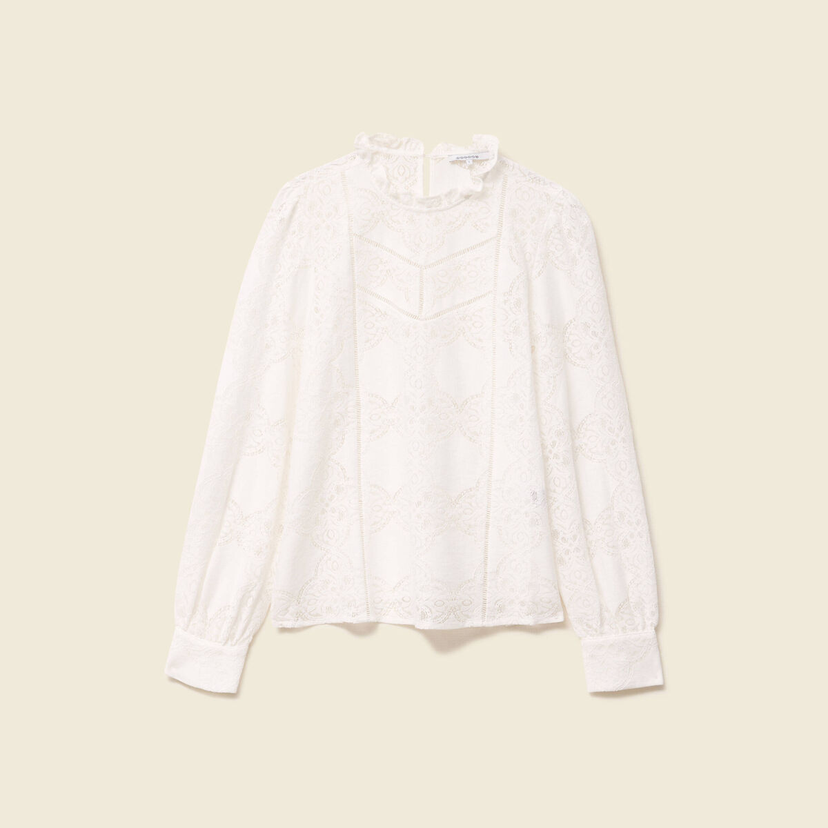 Blouse cintr&eacute;e dentelle manches longues ecru femme