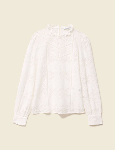 Blouse cintrée dentelle manches longues ecru femme