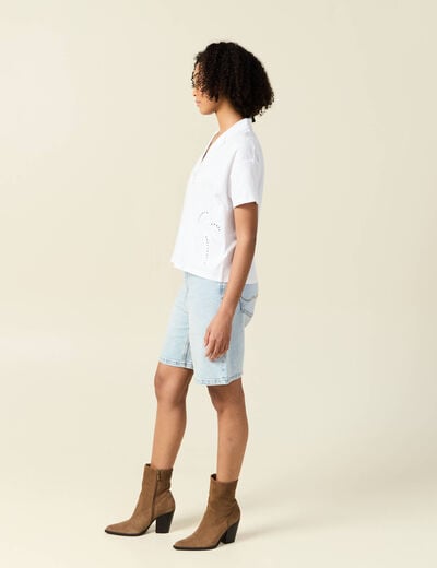 T-shirt manches courtes brodé blanc femme