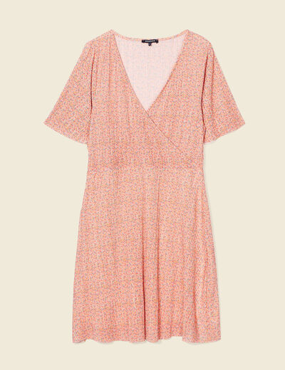 Robe trapèze plissée orange femme