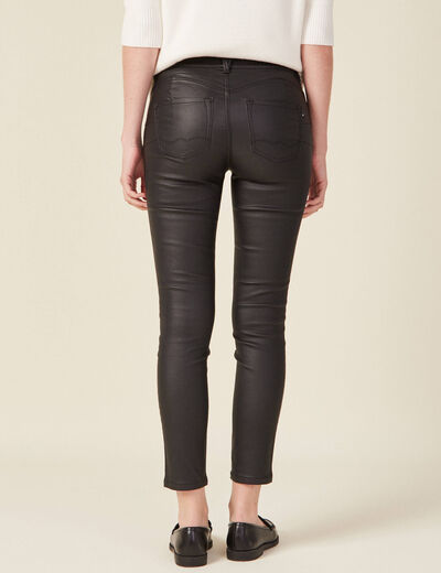 Pantalon skinny enduit push up denim noir enduit femme