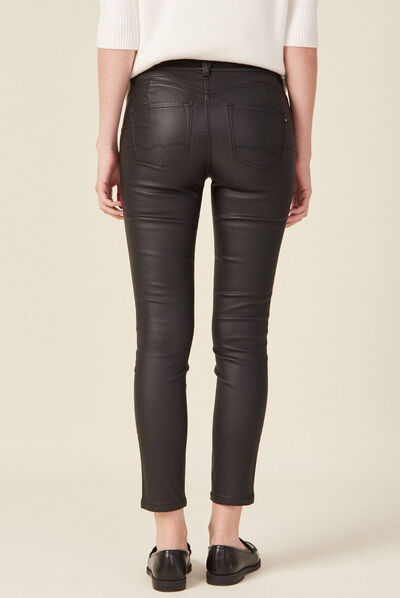 Pantalon skinny enduit push up denim noir enduit femme