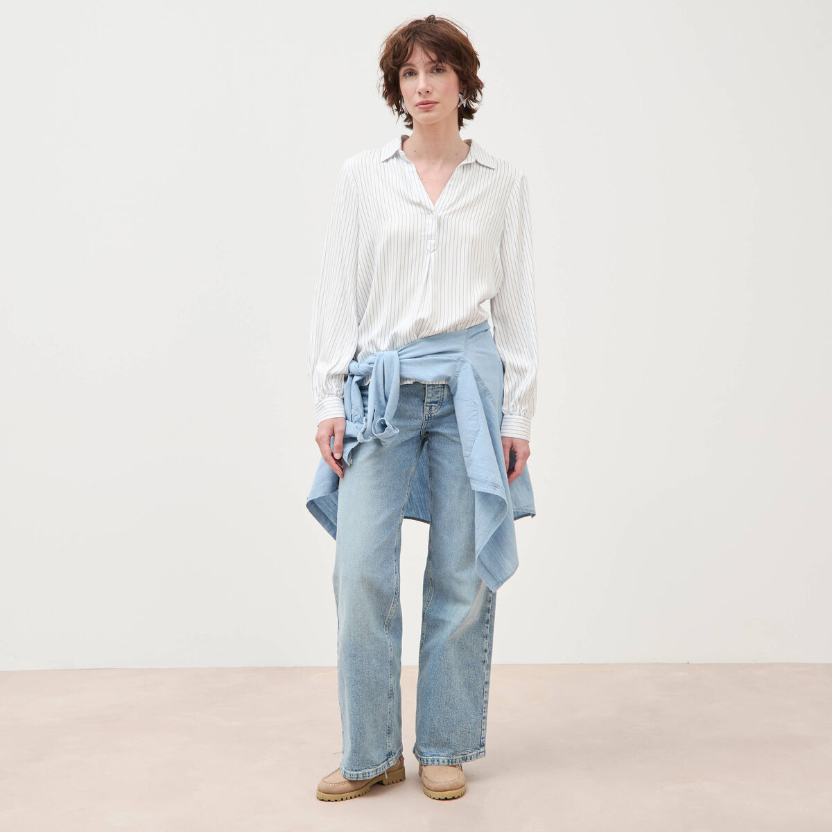 Blouse manches longues bleu femme