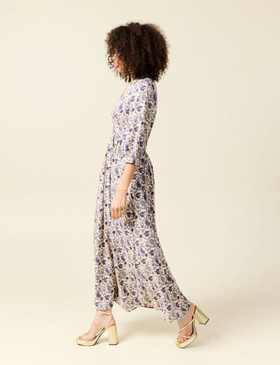 Robe col V manches longues bleu femme