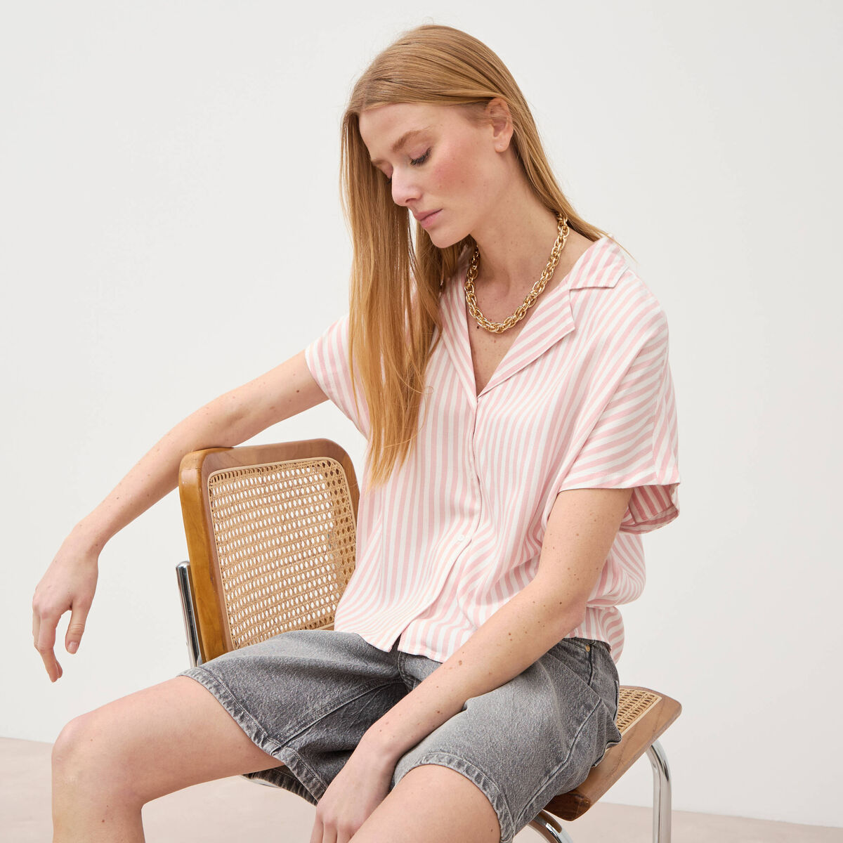 Chemise manches 3/4 rose pastel femme