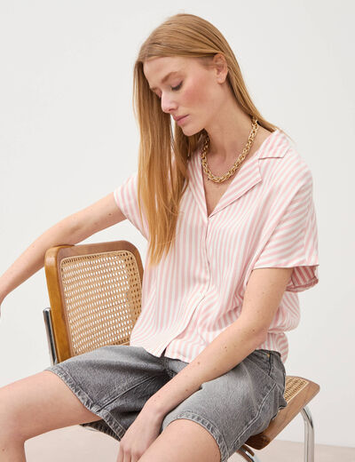 Chemise manches 3/4 rose pastel femme