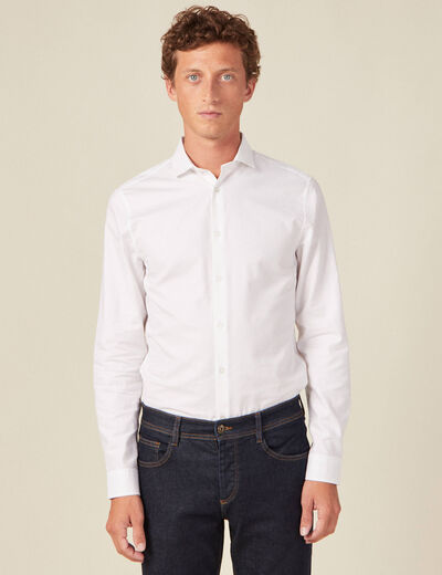Col cintr&eacute; en coton manches longues blanc homme