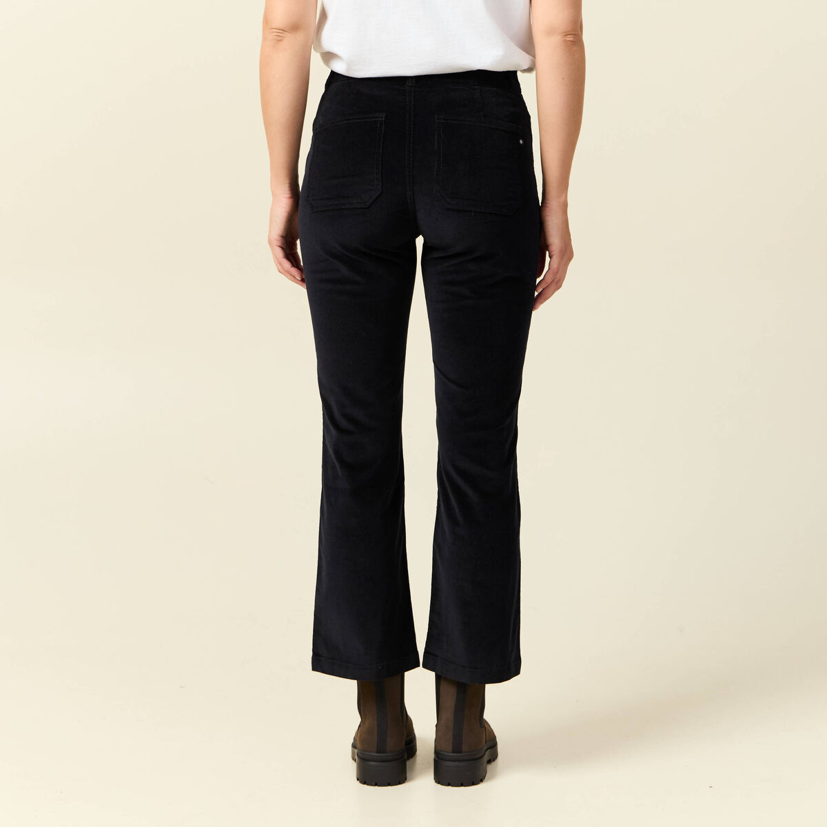 Pantalon bootcut cropped taille haute noir femme
