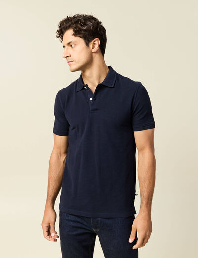 Polo cintré manches courtes en coton bleu marine homme
