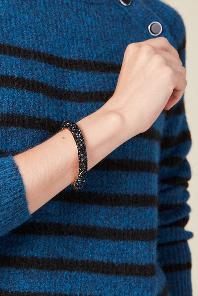 Bracelet manchette à strass noir femme