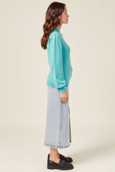 Pull manches longues bleu turquoise femme
