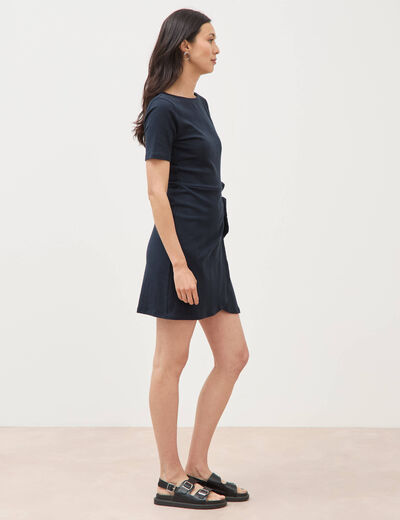 Robe maille col bateau manches courtes bleu marine femme