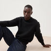 Pull manches longues col rond noir homme