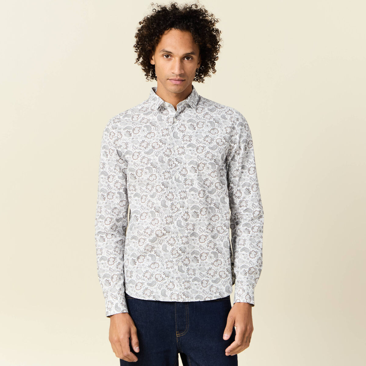 Chemise en coton manches longues blanc homme