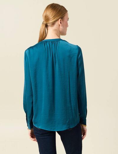Blouse manches longues satin bleu gris femme