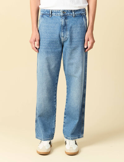 Jeans loose longueur 32 en coton denim bleach homme