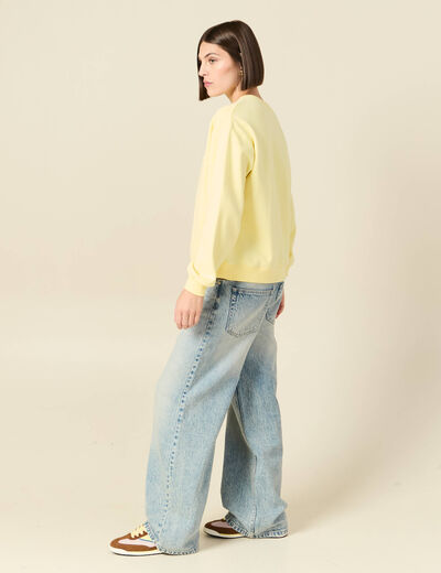 Sweat droit court manches longues jaune pastel femme