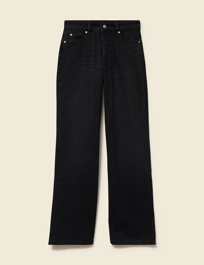 Jeans large taille haute denim noir femme