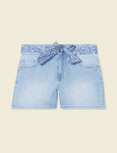 Short straight en jean denim bleach femme