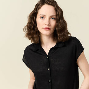 polo en lin manches courtes noir femme Polo en lin manches courtes noir femme