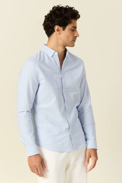 Chemise manches longues bleu clair homme