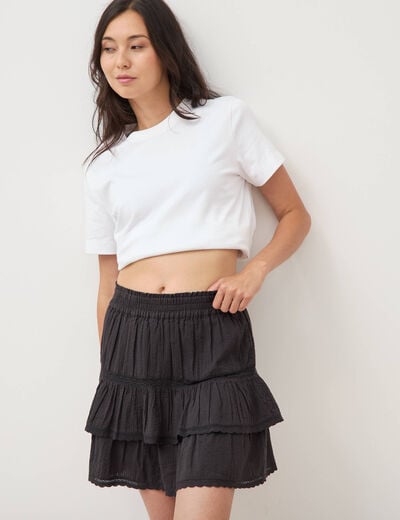 Mini-jupe fluide en coton doubl&eacute;e noir femme