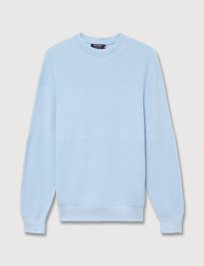 Pull col rond manches longues en coton bleu ciel homme