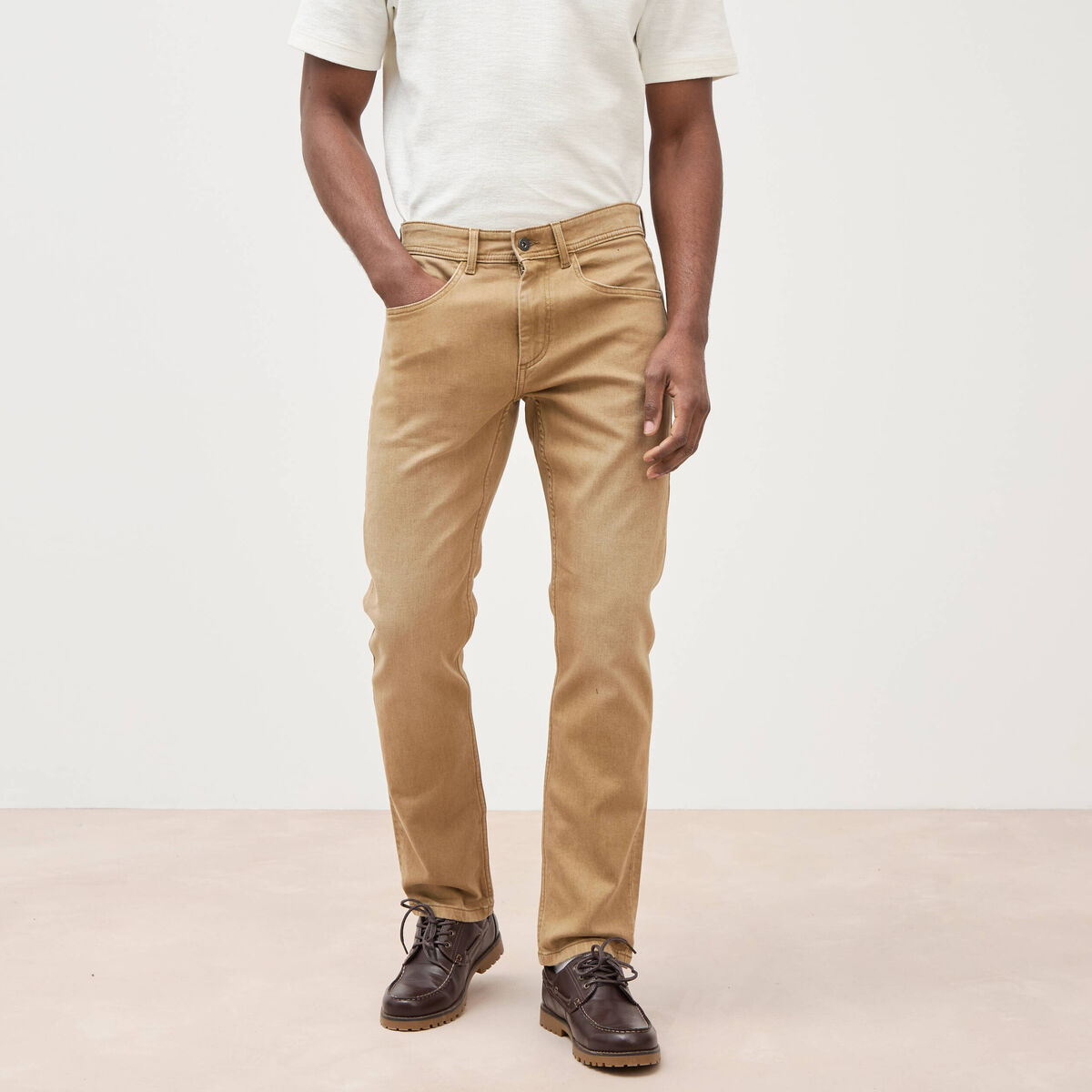 Jeans straight longueur 32 denim camel homme