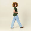 T-shirt manches courtes brillant vert kaki femme