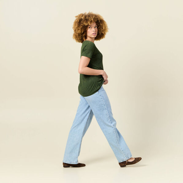 t shirt manches courtes brillant vert kaki femme T-shirt manches courtes brillant vert kaki femme