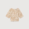 T-shirt brod&eacute; col rond manches 3/4 beige femme
