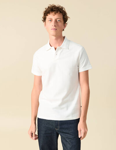 Polo cintr&eacute; manches courtes blanc homme