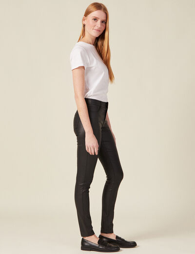 Tregging skinny denim noir enduit femme